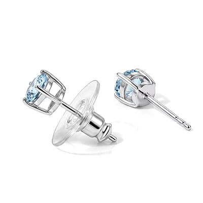 D'Joy Freshwater Pearl and Sky Blue Topaz 1.20 ctw Set of 2 Earrings in Rhodium Over Sterling Silver