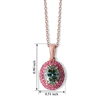 D'Joy Green Moissanite and Pink Sapphire 2.90 ctw Pendant Necklace in 18K Vermeil Rose Gold Over Sterling Silver (20 Inches)