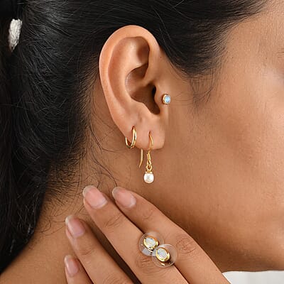 D'Joy Moon Glow Moonstone 1.15 ctw and Freshwater Pearl Set of 2 Earrings in 18K Vermeil YG Over Sterling Silver