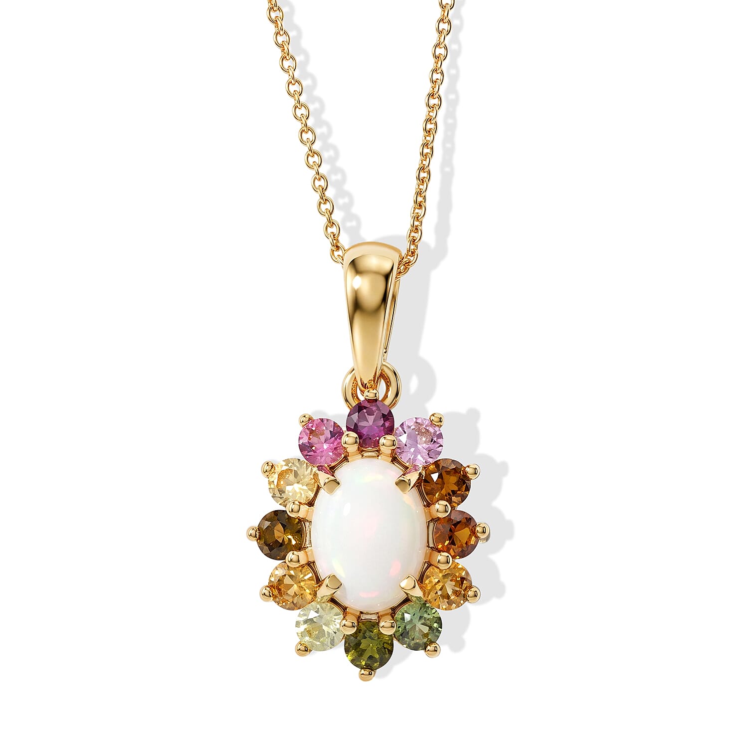 D'Joy Ethiopian Welo Opal and Multi Tourmaline 1.40 ctw Pendant in 18K YG Over Sterling Silver with ION Plated YG Stainless Steel Necklace 20 Inches