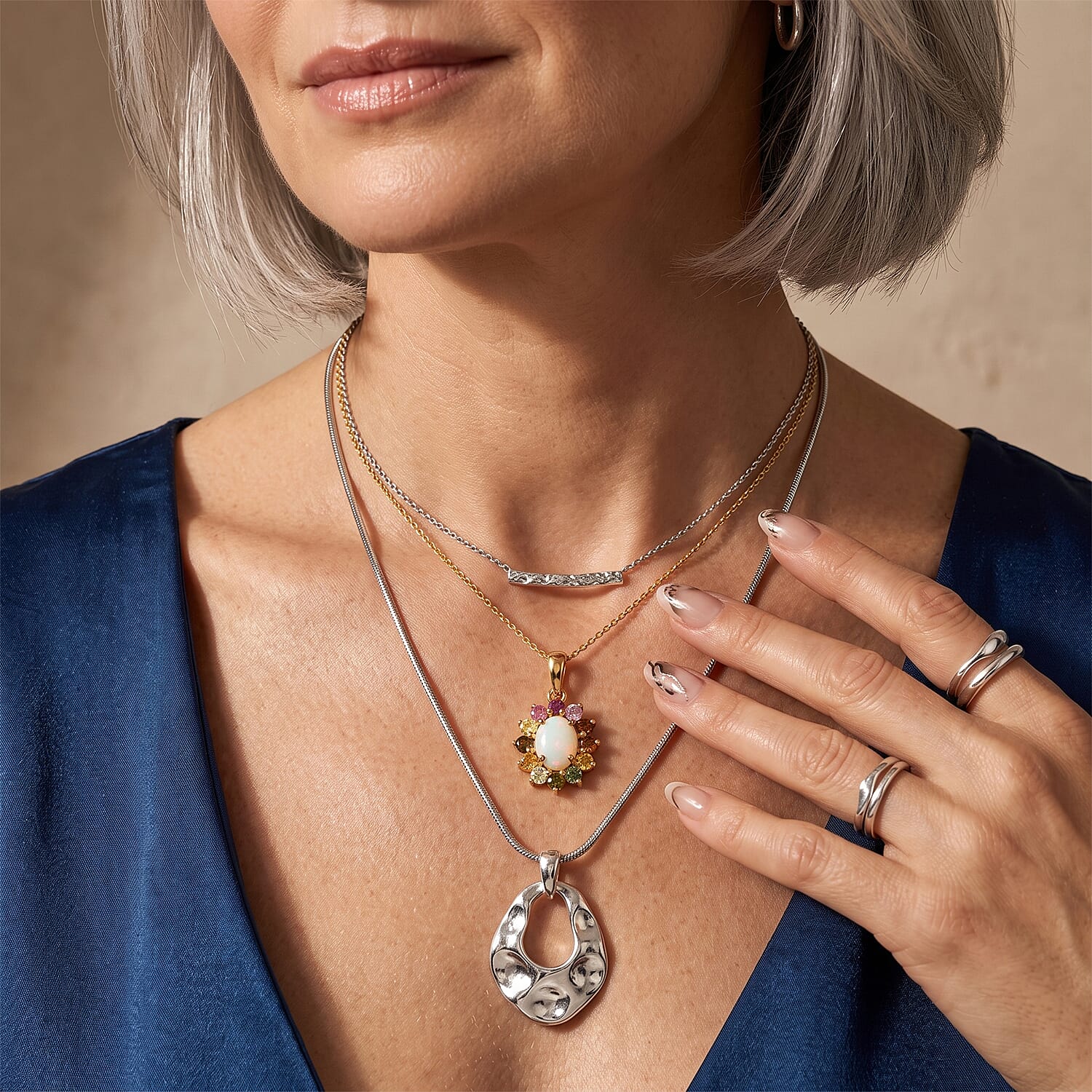 D'Joy Ethiopian Welo Opal and Multi Tourmaline 1.40 ctw Pendant in 18K YG Over Sterling Silver with ION Plated YG Stainless Steel Necklace 20 Inches