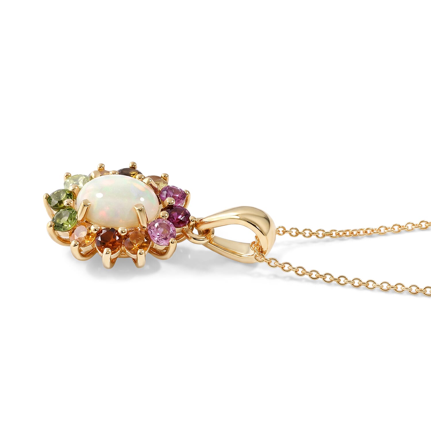 D'Joy Ethiopian Welo Opal and Multi Tourmaline 1.40 ctw Pendant in 18K YG Over Sterling Silver with ION Plated YG Stainless Steel Necklace 20 Inches