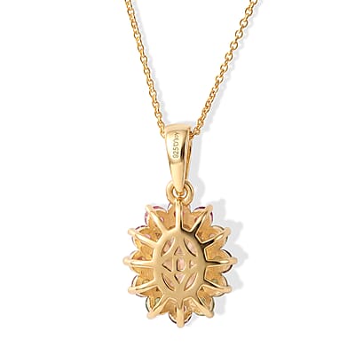 D'Joy Ethiopian Welo Opal and Multi Tourmaline 1.40 ctw Pendant in 18K YG Over Sterling Silver with ION Plated YG Stainless Steel Necklace 20 Inches