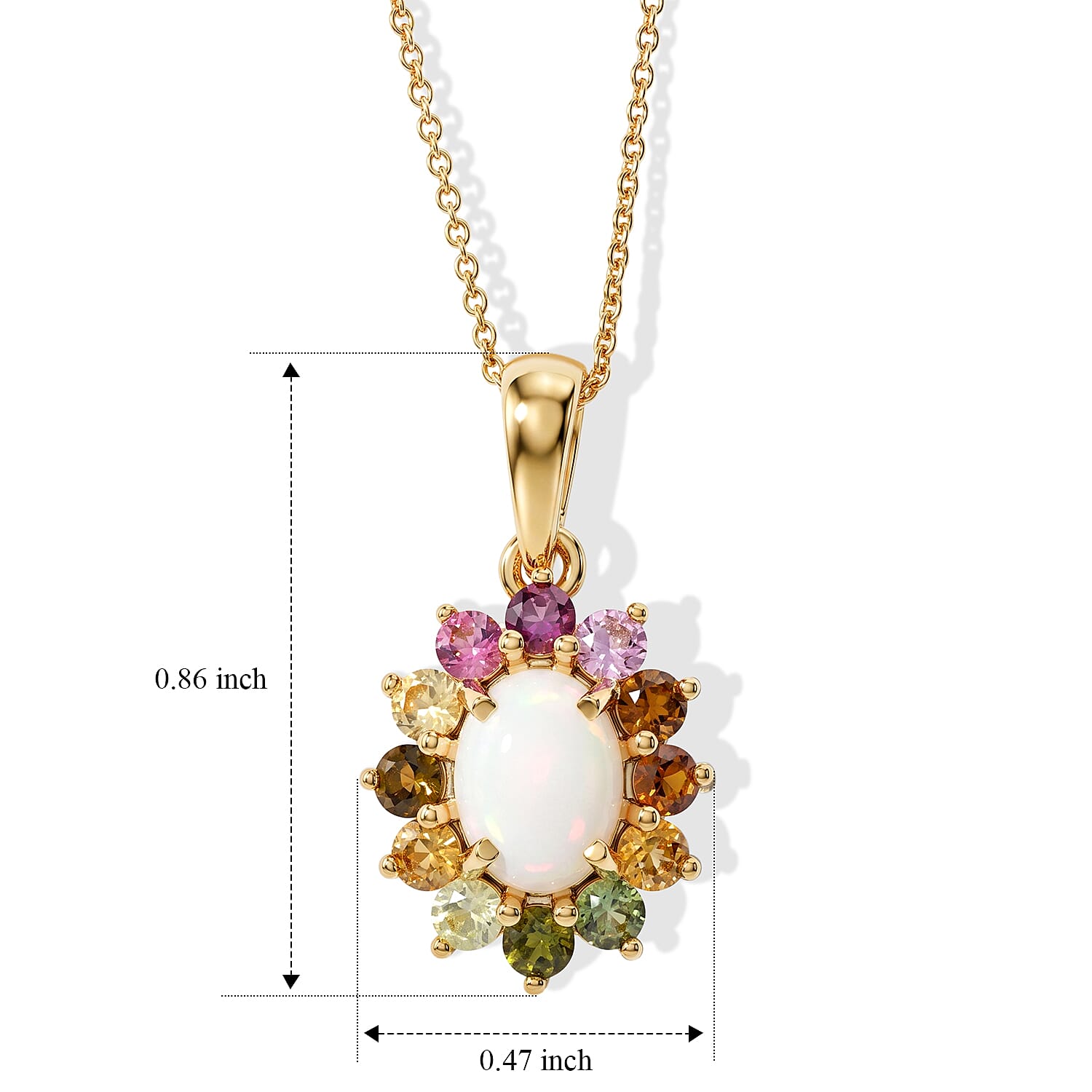 D'Joy Ethiopian Welo Opal and Multi Tourmaline 1.40 ctw Pendant in 18K YG Over Sterling Silver with ION Plated YG Stainless Steel Necklace 20 Inches