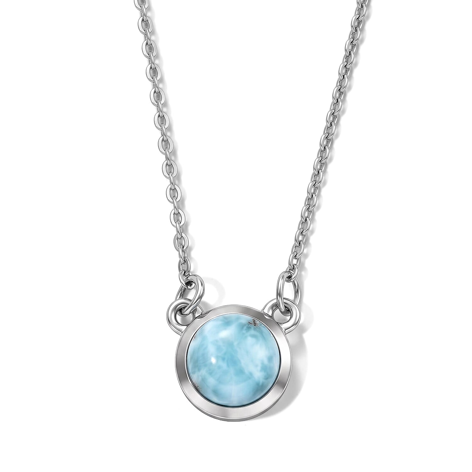 D'Joy Larimar 13.70 ctw, Freshwater Pearl 2pcs Set Necklace (18 Inches) and Pendant Necklace (20 Inches) in Rhodium Over Sterling Silver