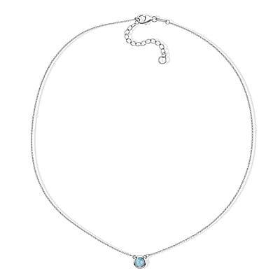 D'Joy Larimar 13.70 ctw, Freshwater Pearl 2pcs Set Necklace (18 Inches) and Pendant Necklace (20 Inches) in Rhodium Over Sterling Silver