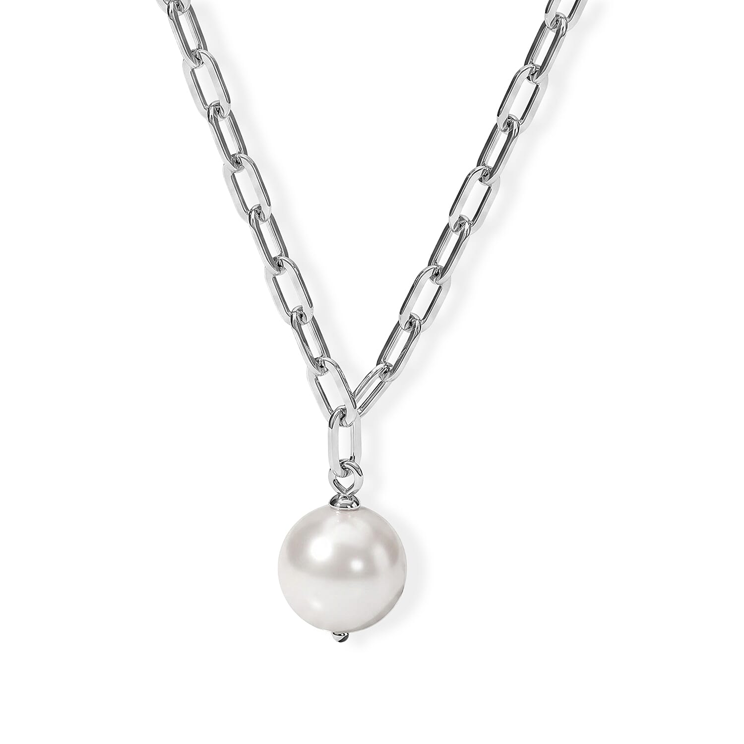 D'Joy Freshwater Pearl 2pcs Set Necklace (18 Inches) and Pendant Necklace (20 Inches) in Rhodium Over Sterling Silver