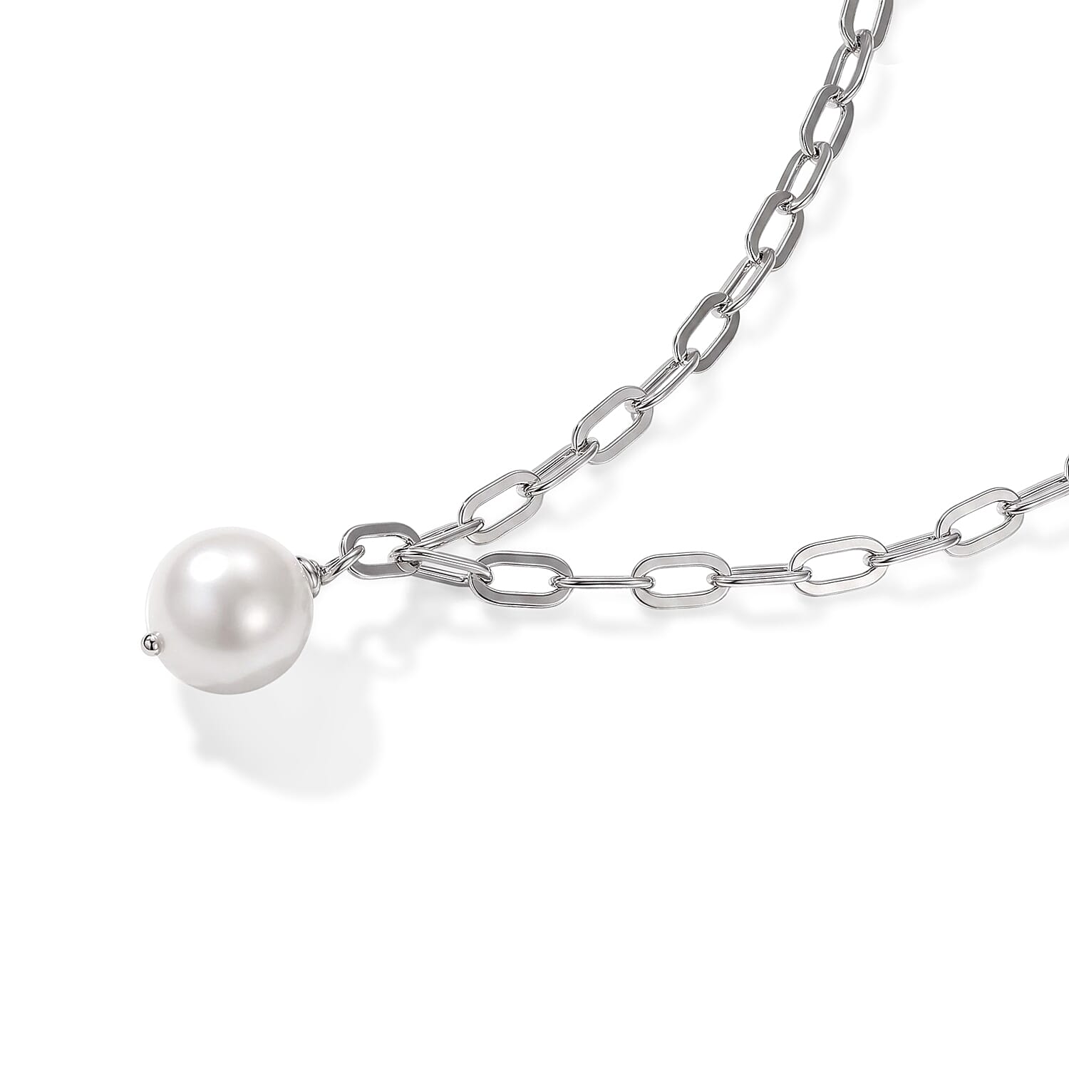 D'Joy Freshwater Pearl 2pcs Set Necklace (18 Inches) and Pendant Necklace (20 Inches) in Rhodium Over Sterling Silver