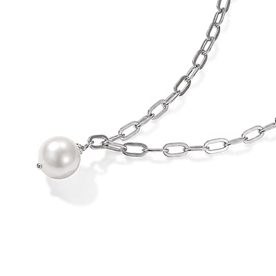 D'Joy Freshwater Pearl 2pcs Set Necklace (18 Inches) and Pendant Necklace (20 Inches) in Rhodium Over Sterling Silver