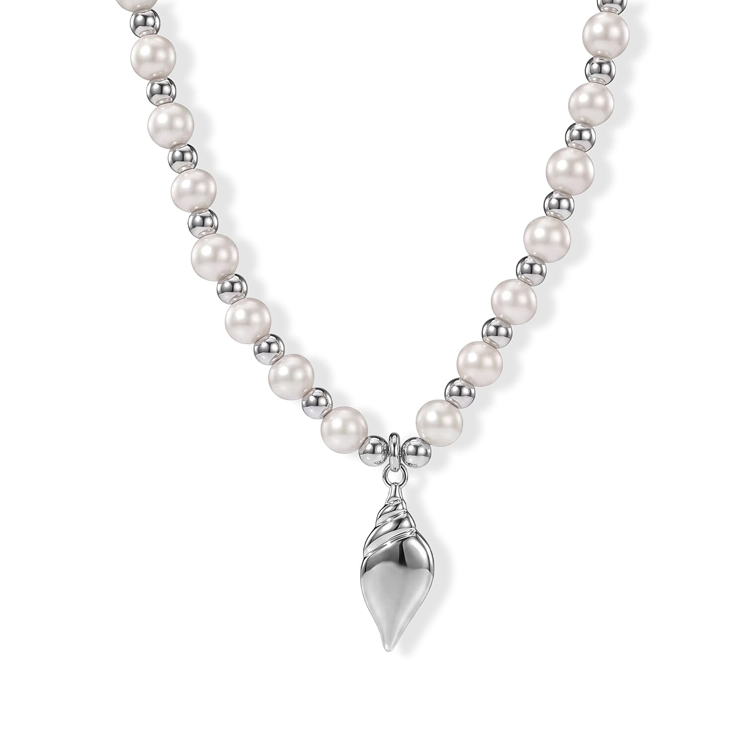 D'Joy Freshwater Pearl 2pcs Set Necklace (18 Inches) and Pendant Necklace (20 Inches) in Rhodium Over Sterling Silver