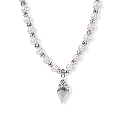 D'Joy Freshwater Pearl 2pcs Set Necklace (18 Inches) and Pendant Necklace (20 Inches) in Rhodium Over Sterling Silver