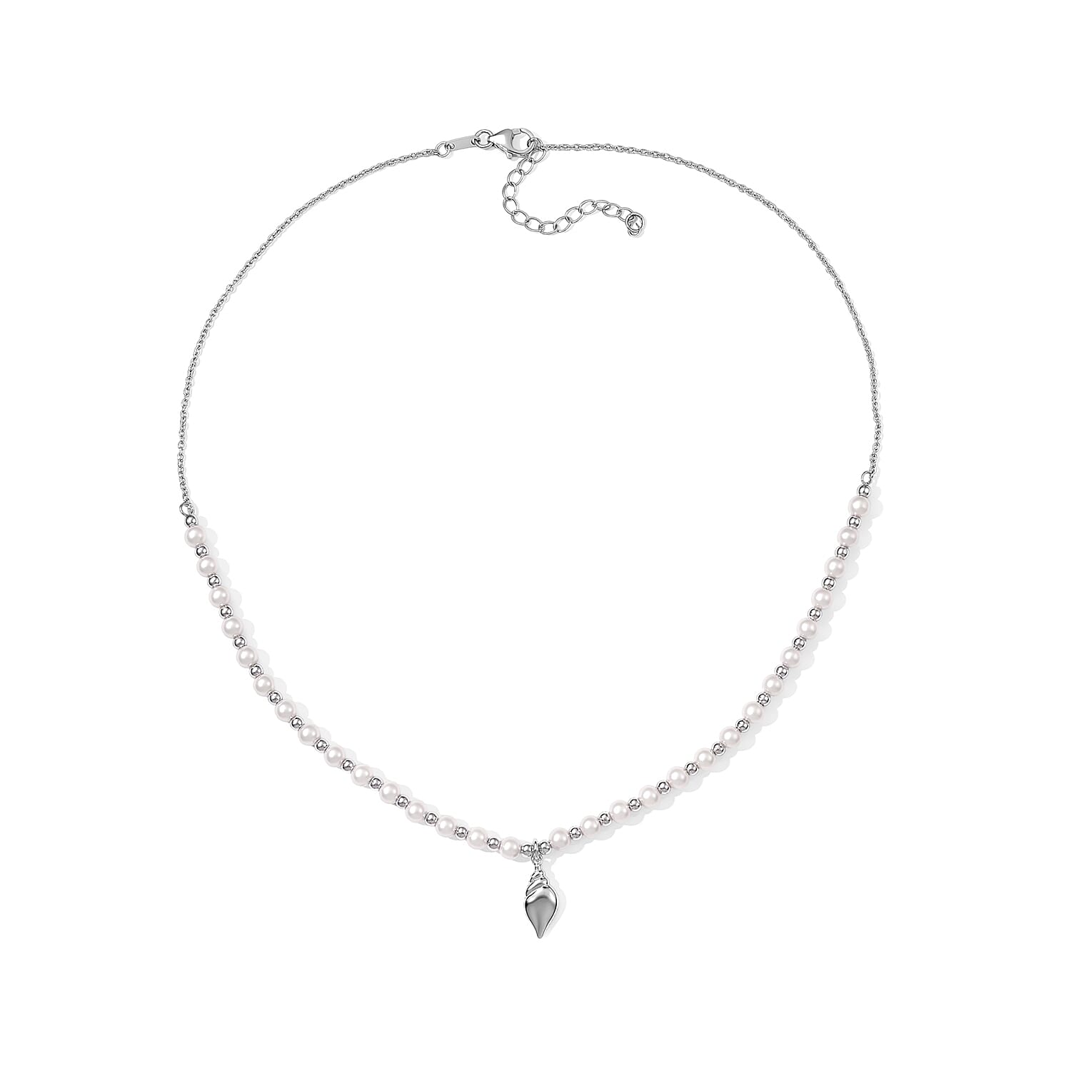 D'Joy Freshwater Pearl 2pcs Set Necklace (18 Inches) and Pendant Necklace (20 Inches) in Rhodium Over Sterling Silver