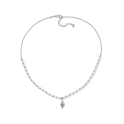 D'Joy Freshwater Pearl 2pcs Set Necklace (18 Inches) and Pendant Necklace (20 Inches) in Rhodium Over Sterling Silver