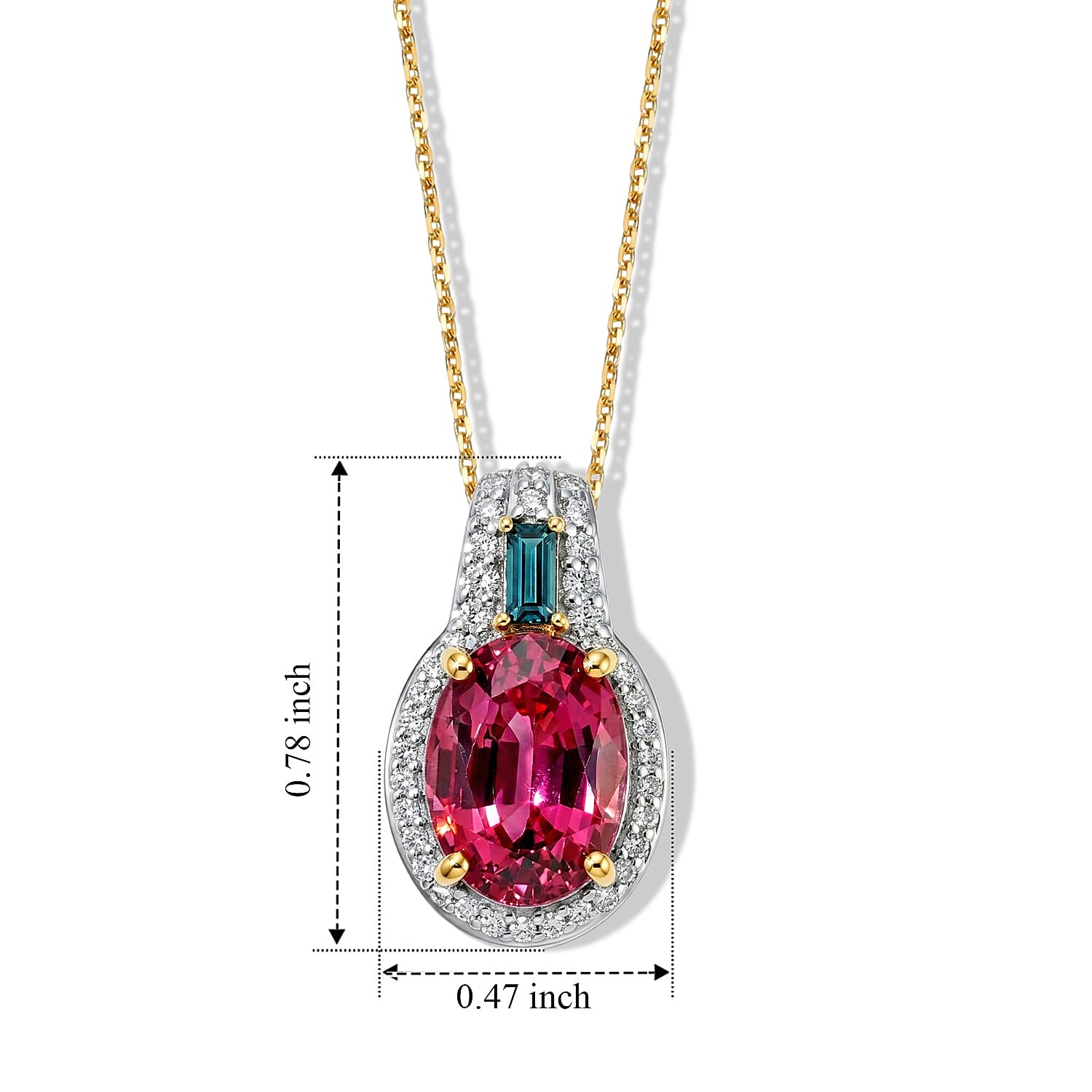 Luxoro AAA Morro Redondo Pink Tourmaline, Monte Belo Indicolite and Diamond I2 3.50 ctw Blush Majesty Pendant Necklace in 10K Yellow Gold 20 Inches