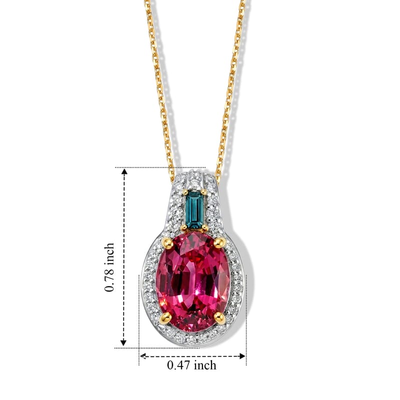 Luxoro AAA Morro Redondo Pink Tourmaline, Monte Belo Indicolite and Diamond I2 3.50 ctw Blush Majesty Pendant Necklace in 10K Yellow Gold 20 Inches