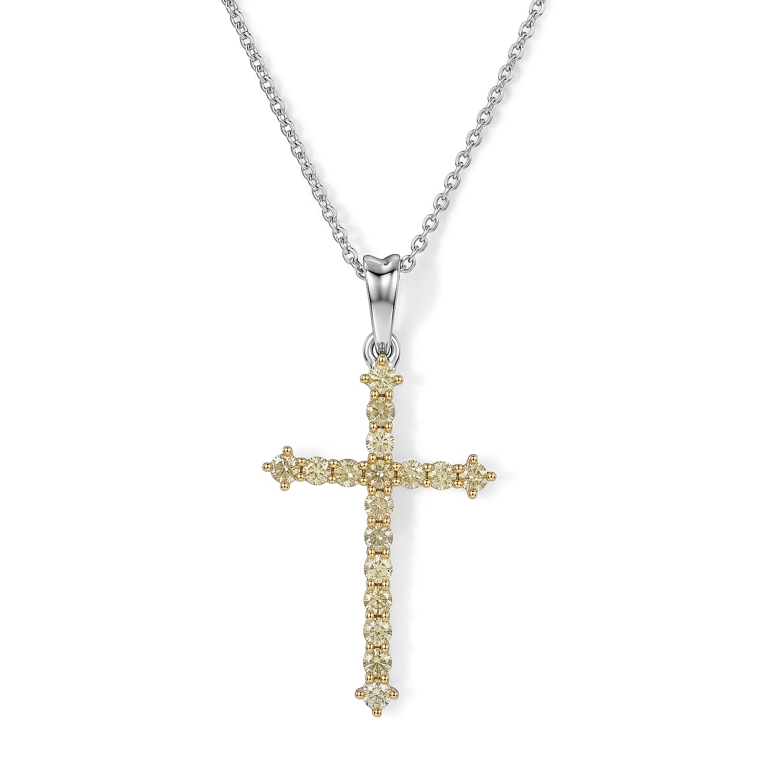 D'Joy Natural Yellow Diamond I3 0.50 ctw Pendant Necklace in Rhodium Over Sterling Silver 20 Inches