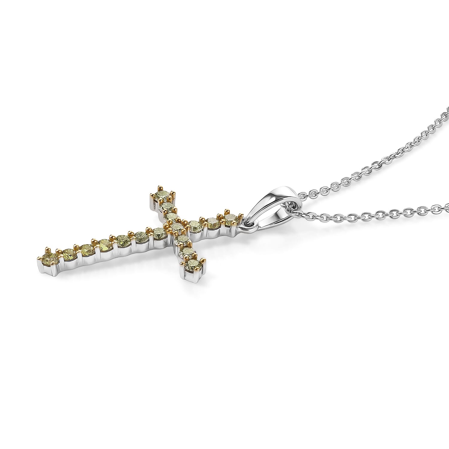 D'Joy Natural Yellow Diamond I3 0.50 ctw Pendant Necklace in Rhodium Over Sterling Silver 20 Inches