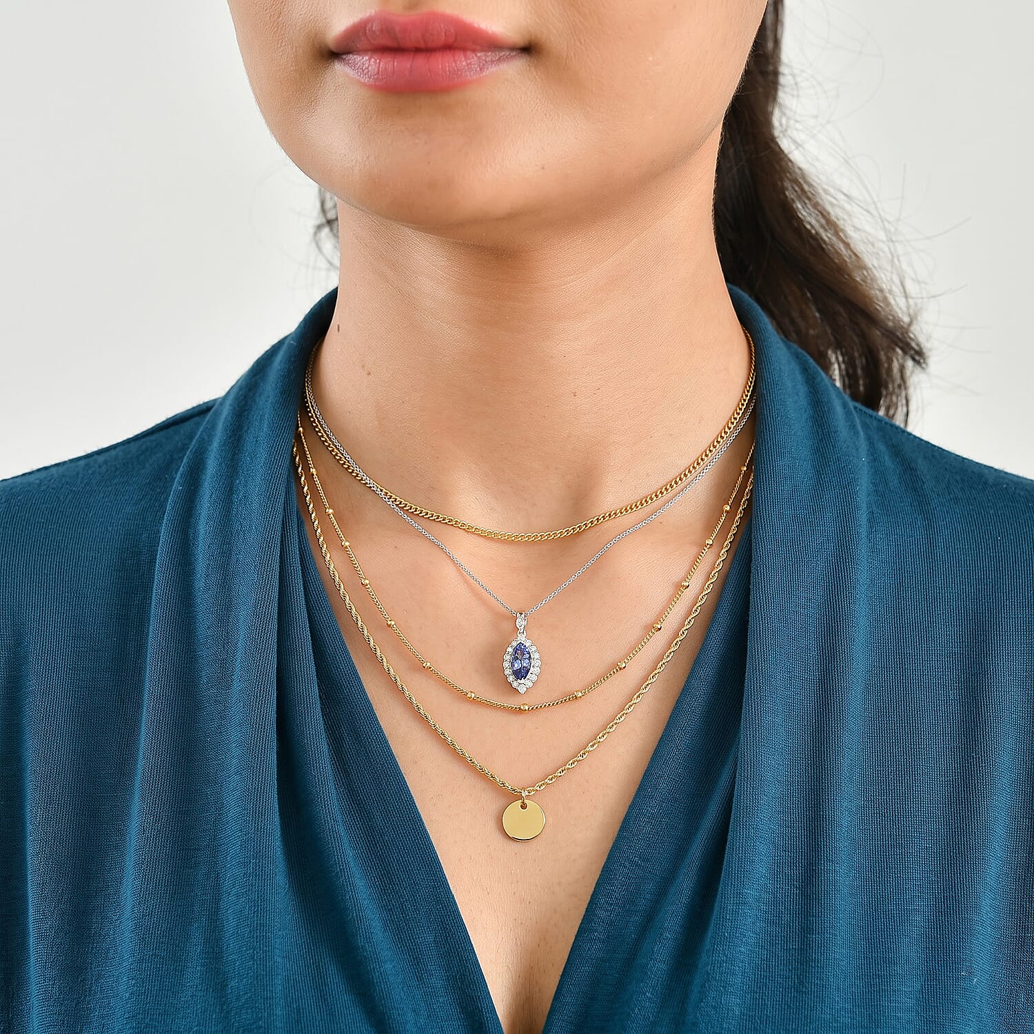 Certified and Appraised D'Joy Premium Tanzanite and Moissanite 1.82 ctw Pendant Necklace (18 Inches) in Rhodium Over Sterling Silver
