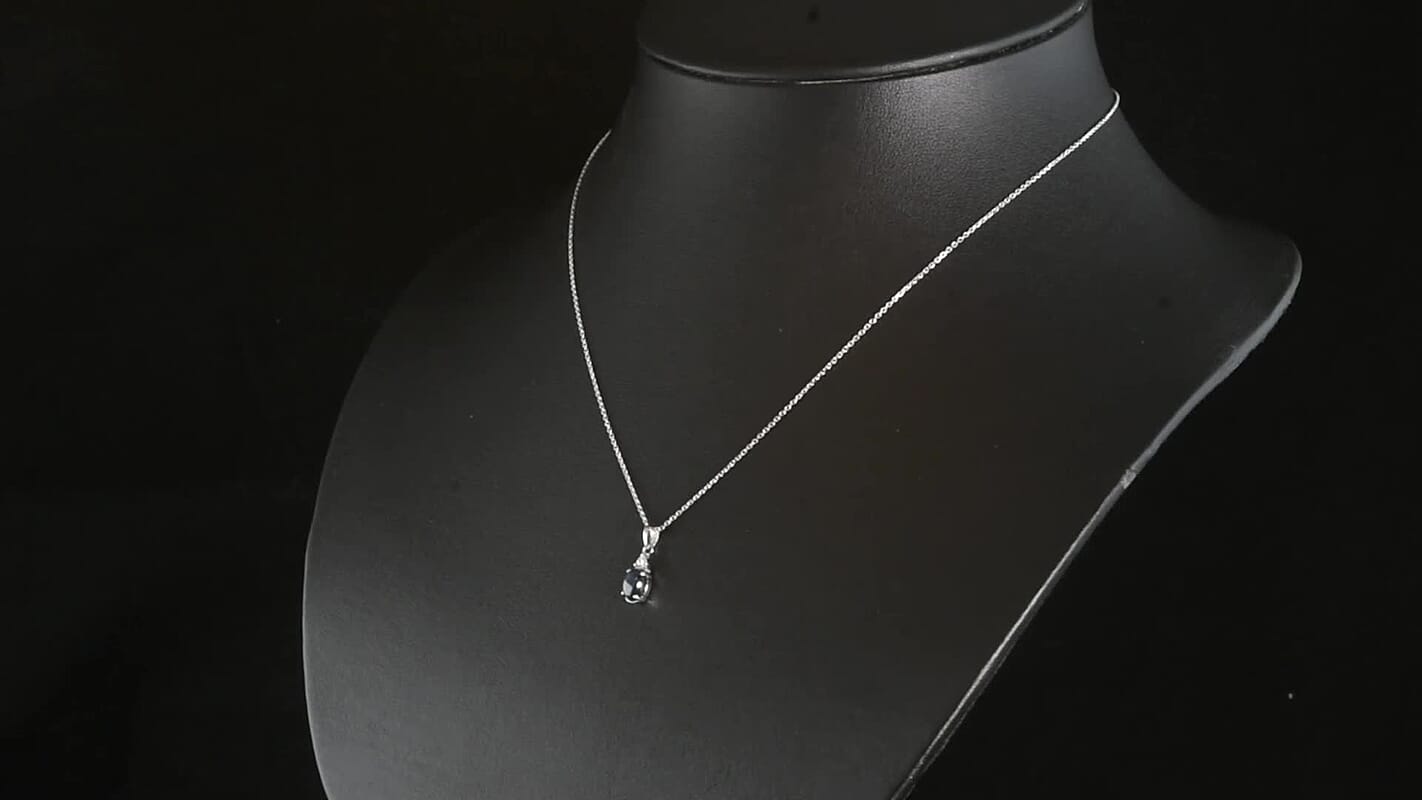 D''Joy Premium Blue Star Sapphire (DF), Moissanite The Celestial Love Pendant in Rhodium Over Sterling Silver with Stainless Steel Necklace (20 Inches) 1.50 ctw