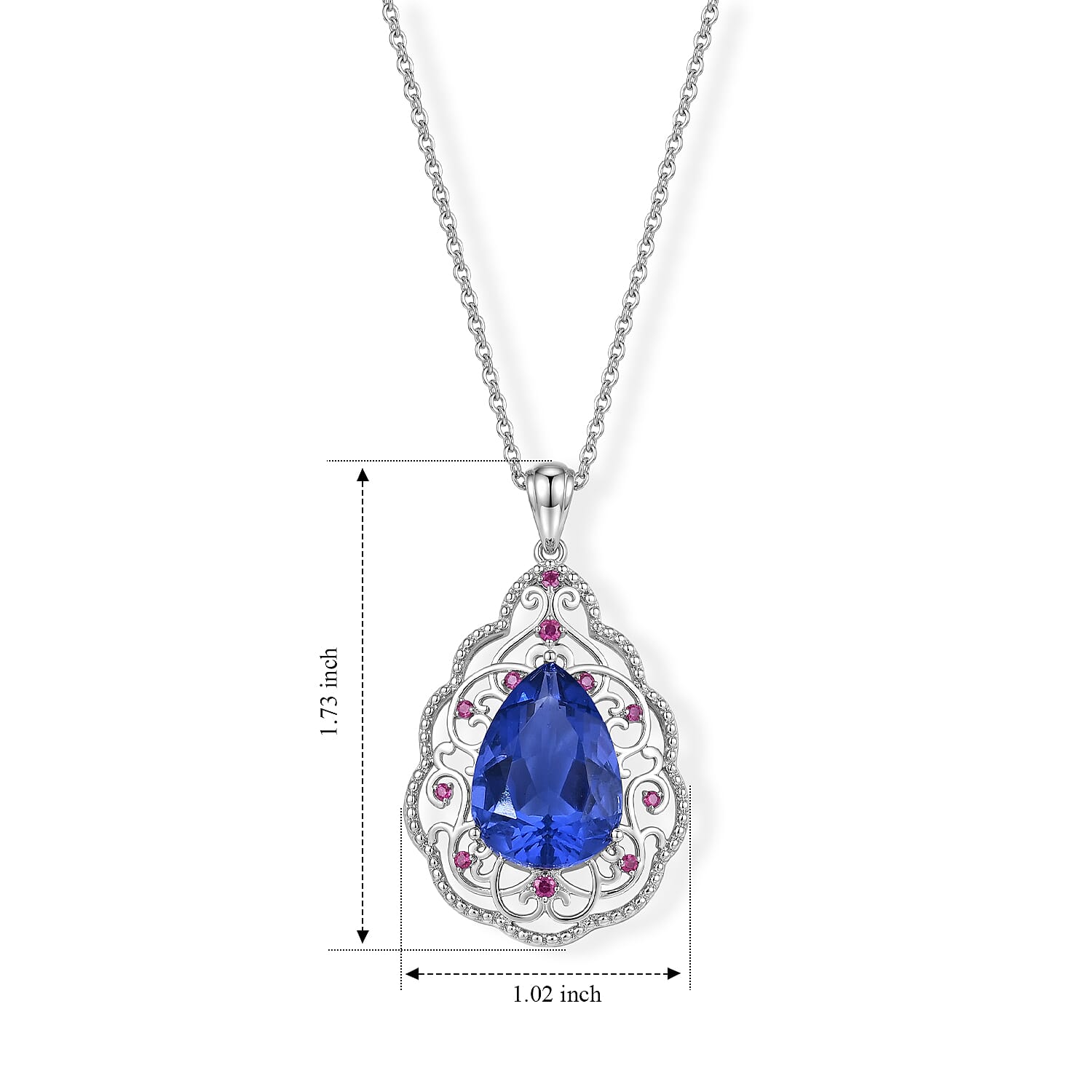 EverTrue Color Change Fluorite and Orissa Rhodolite Garnet 13.50 ctw Pendant in Platinum Bond with Stainless Steel Necklace 20 Inches