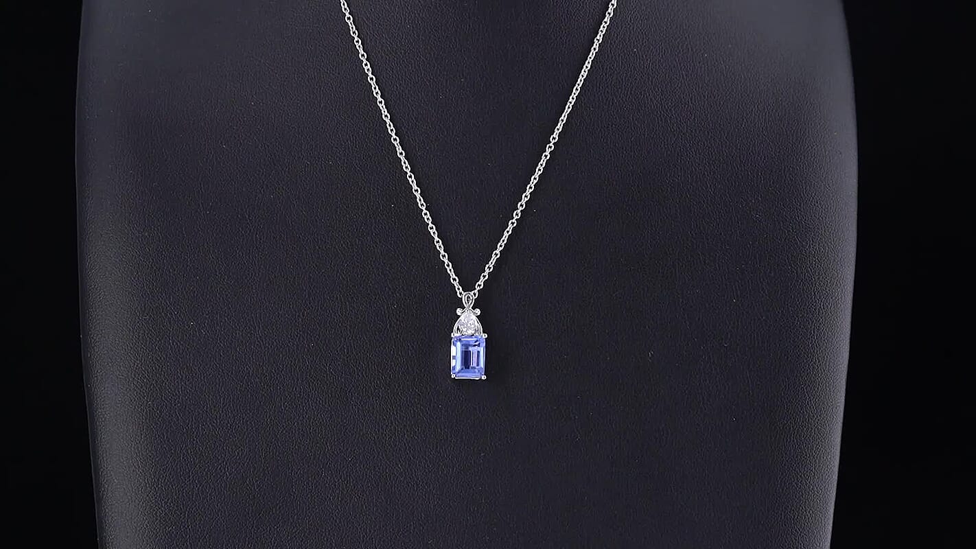EverTrue Color Change Fluorite and Simulated Diamond 3.50 ctw Pendant in Platinum Bond with Stainless Steel Necklace 20 Inches