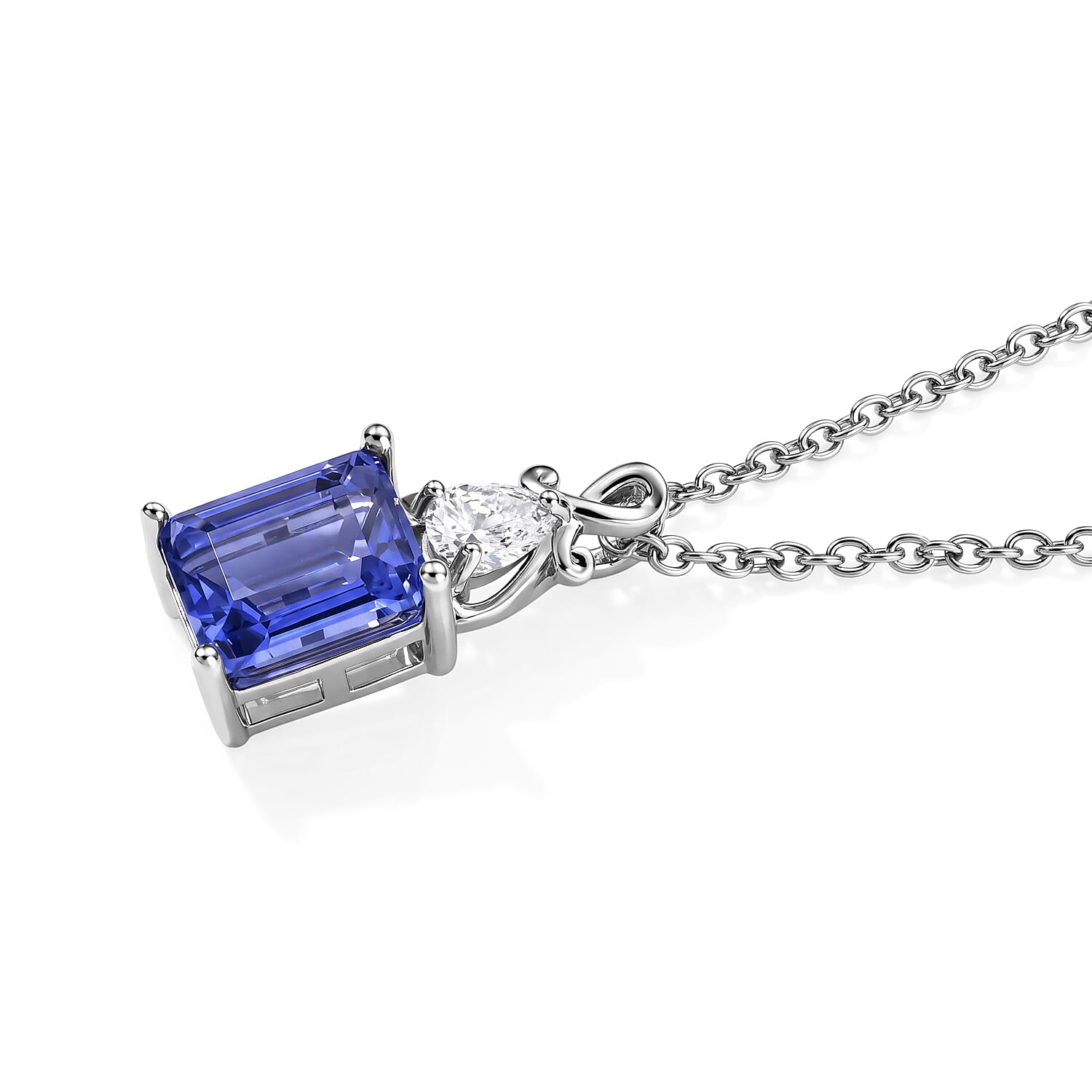 EverTrue Color Change Fluorite and Simulated Diamond 3.50 ctw Pendant in Platinum Bond with Stainless Steel Necklace 20 Inches