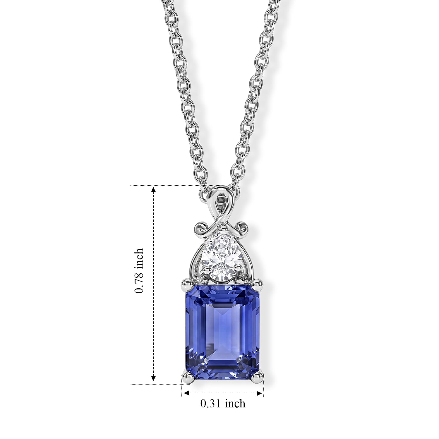 EverTrue Color Change Fluorite and Simulated Diamond 3.50 ctw Pendant in Platinum Bond with Stainless Steel Necklace 20 Inches