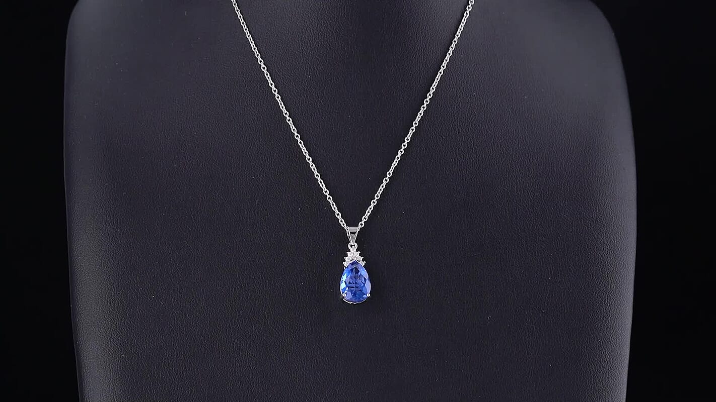 EverTrue Color Change Fluorite and Moissanite 5.10 ctw Pendant in Platinum Bond with Stainless Steel Necklace 20 Inches