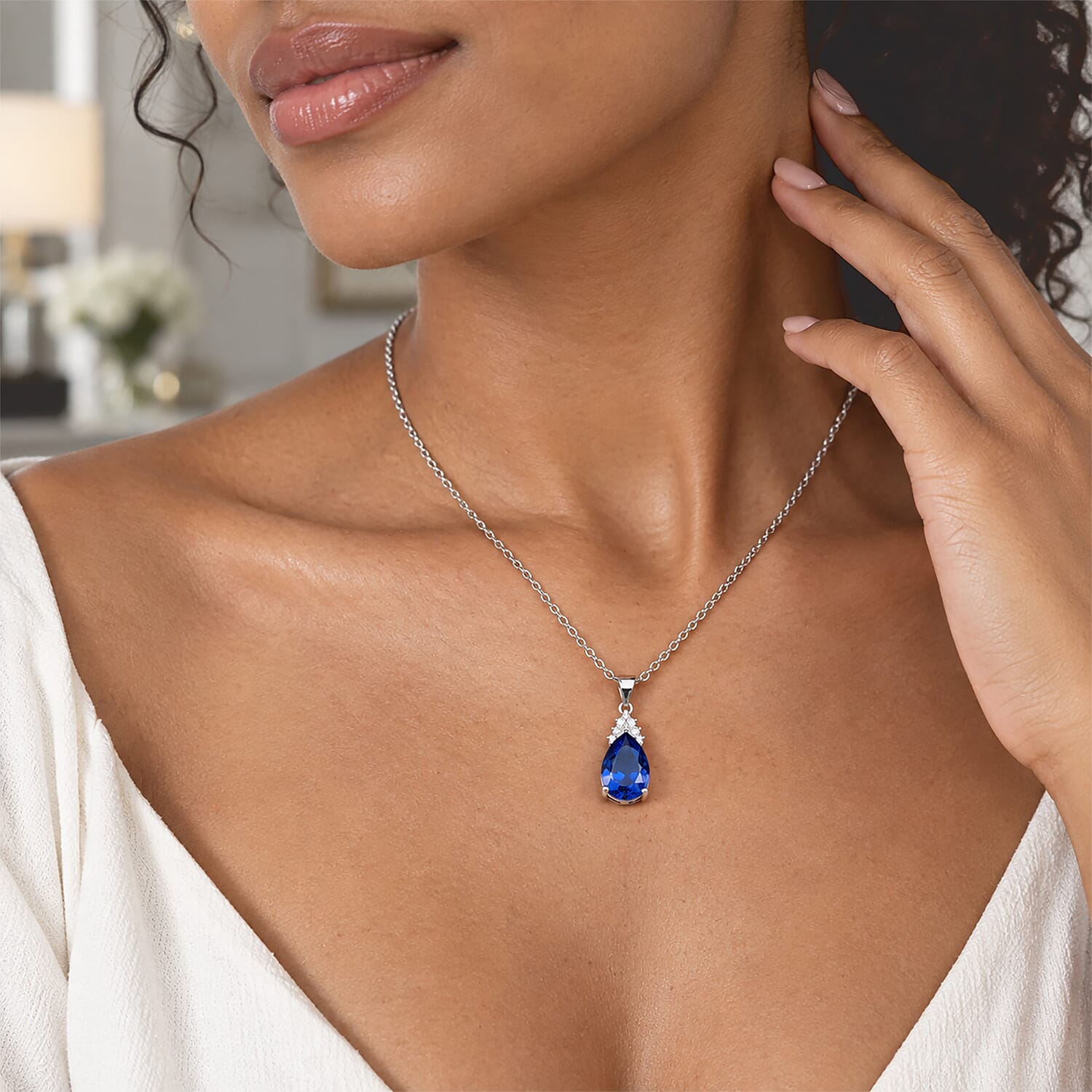 EverTrue Color Change Fluorite and Moissanite 5.10 ctw Pendant in Platinum Bond with Stainless Steel Necklace 20 Inches