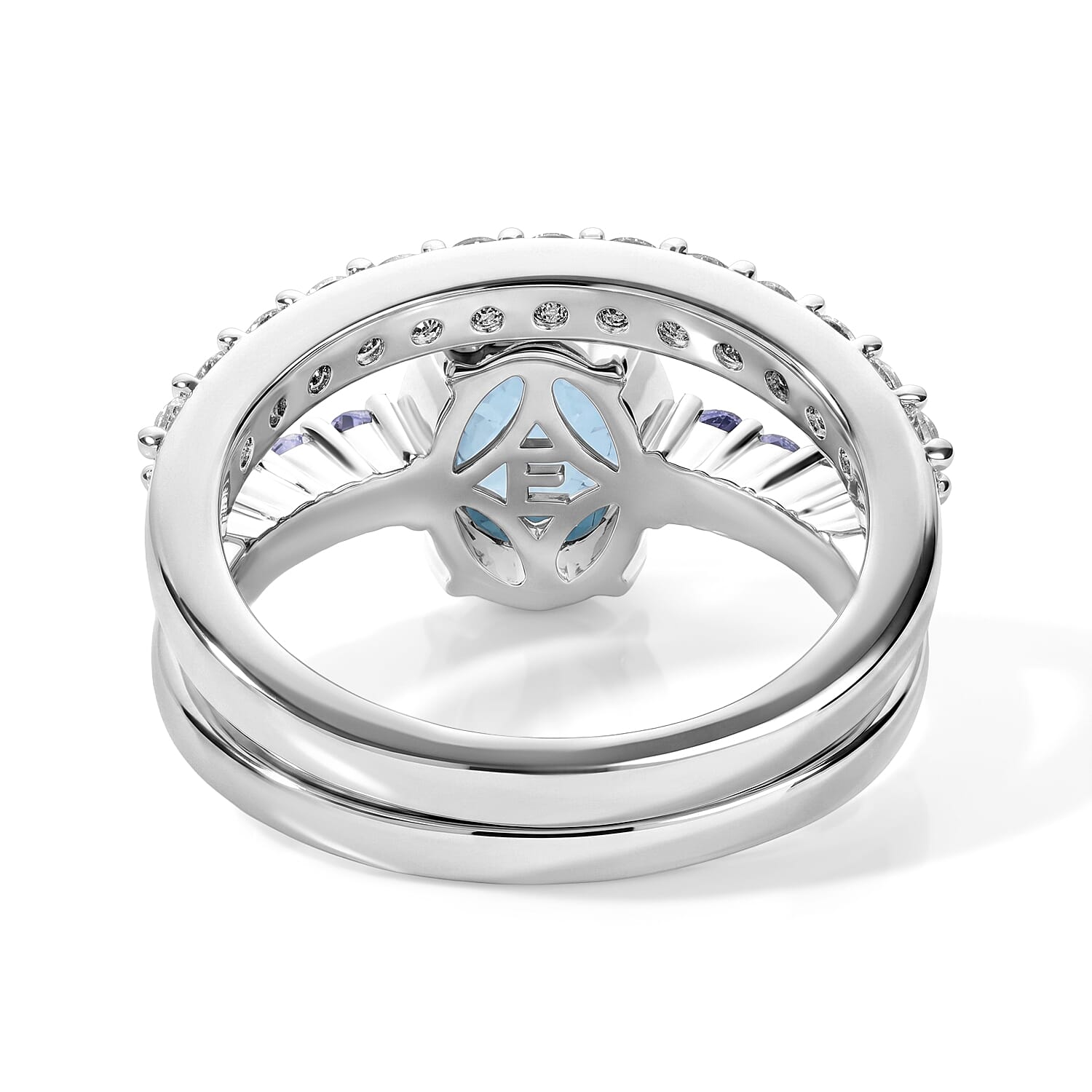 EverTrue Santa Maria Aquamarine and Multi Gemstone 3.65 ctw Set of 2 Ring in Platinum Bond (Size 5.0)