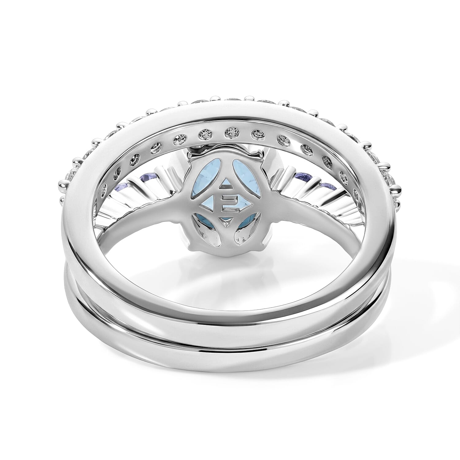EverTrue Santa Maria Aquamarine and Multi Gemstone 3.65 ctw Set of 2 Ring in Platinum Bond