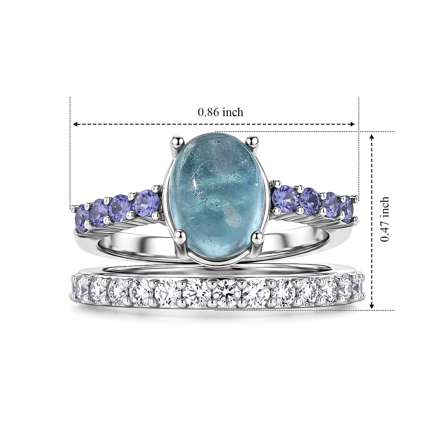EverTrue Santa Maria Aquamarine and Multi Gemstone 3.65 ctw Set of 2 Ring in Platinum Bond
