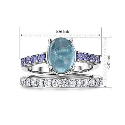 EverTrue Santa Maria Aquamarine and Multi Gemstone 3.65 ctw Set of 2 Ring in Platinum Bond