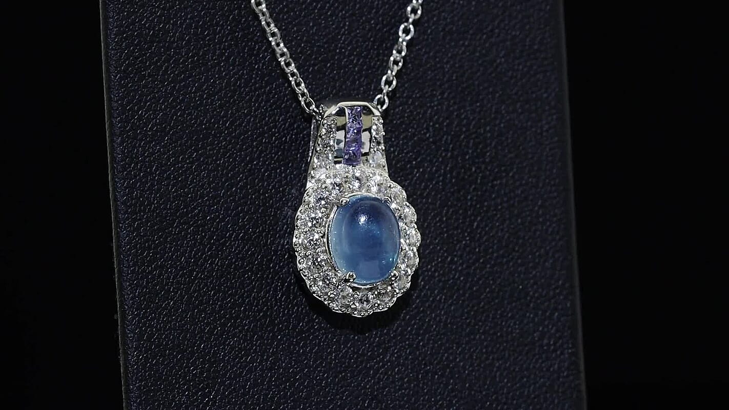 EverTrue Santa Maria Aquamarine and Multi Gemstone 3.90 ctw Pendant in Platinum Bond with Stainless Steel Necklace 20 Inches