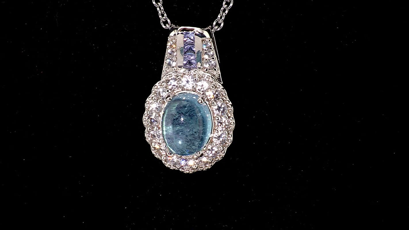 EverTrue Santa Maria Aquamarine and Multi Gemstone 3.90 ctw Pendant in Platinum Bond with Stainless Steel Necklace 20 Inches