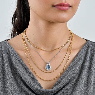 EverTrue Santa Maria Aquamarine and Multi Gemstone 3.90 ctw Pendant in Platinum Bond with Stainless Steel Necklace 20 Inches