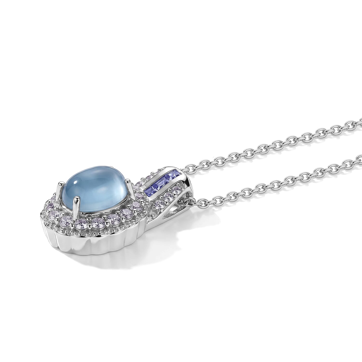 EverTrue Santa Maria Aquamarine and Multi Gemstone 3.90 ctw Pendant in Platinum Bond with Stainless Steel Necklace 20 Inches