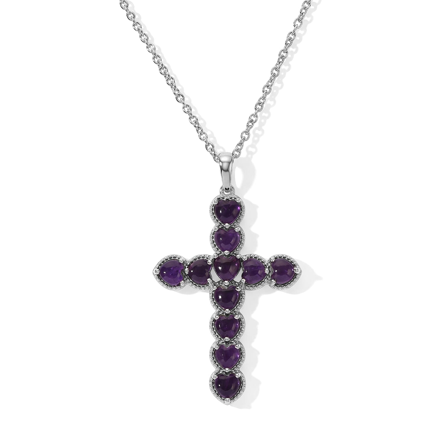 EverTrue Premium African Amethyst 3.40 ctw Pendant in Platinum Bond with Stainless Steel Necklace 20 Inches