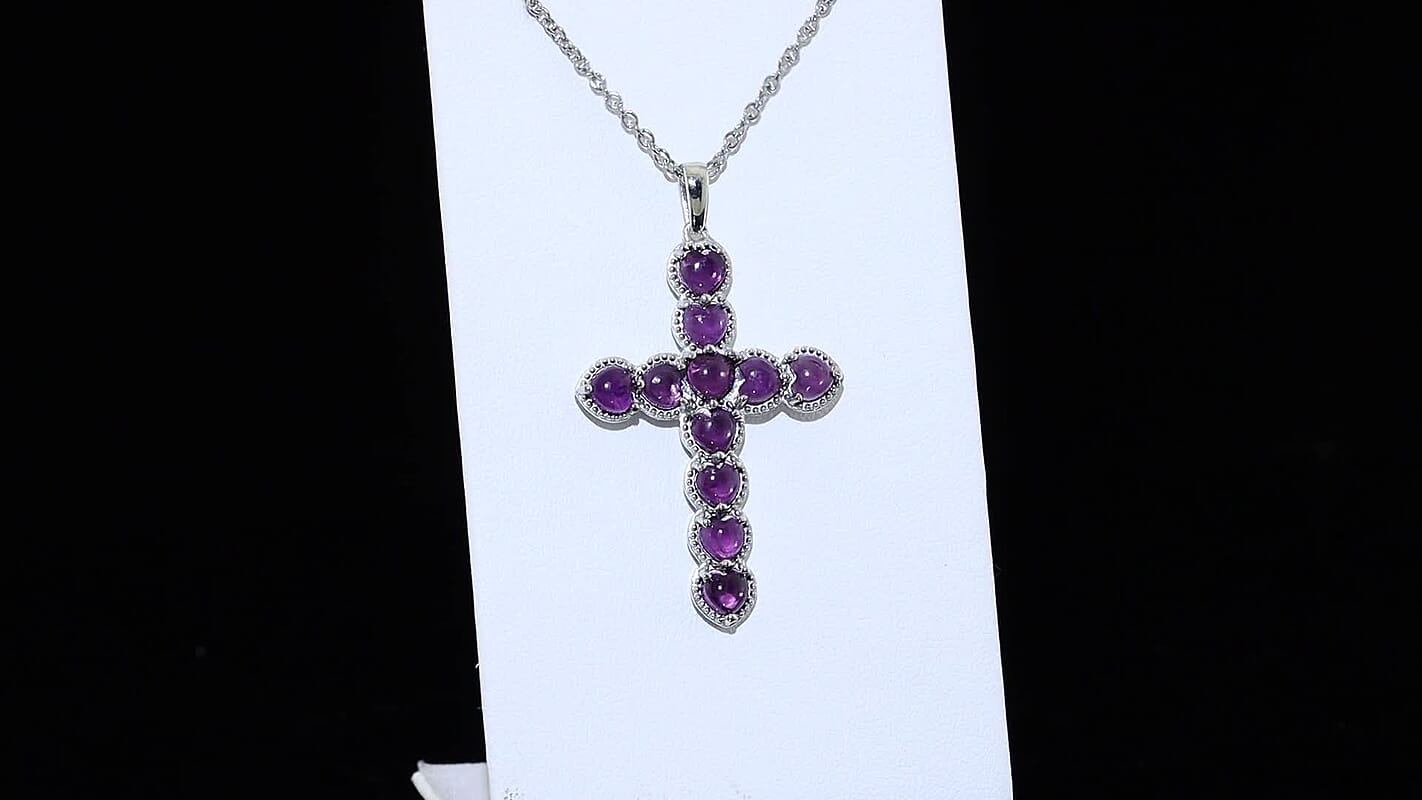 EverTrue Premium African Amethyst Pendant in Platinum Bond with Stainless Steel Necklace (20 Inches) 3.40 ctw