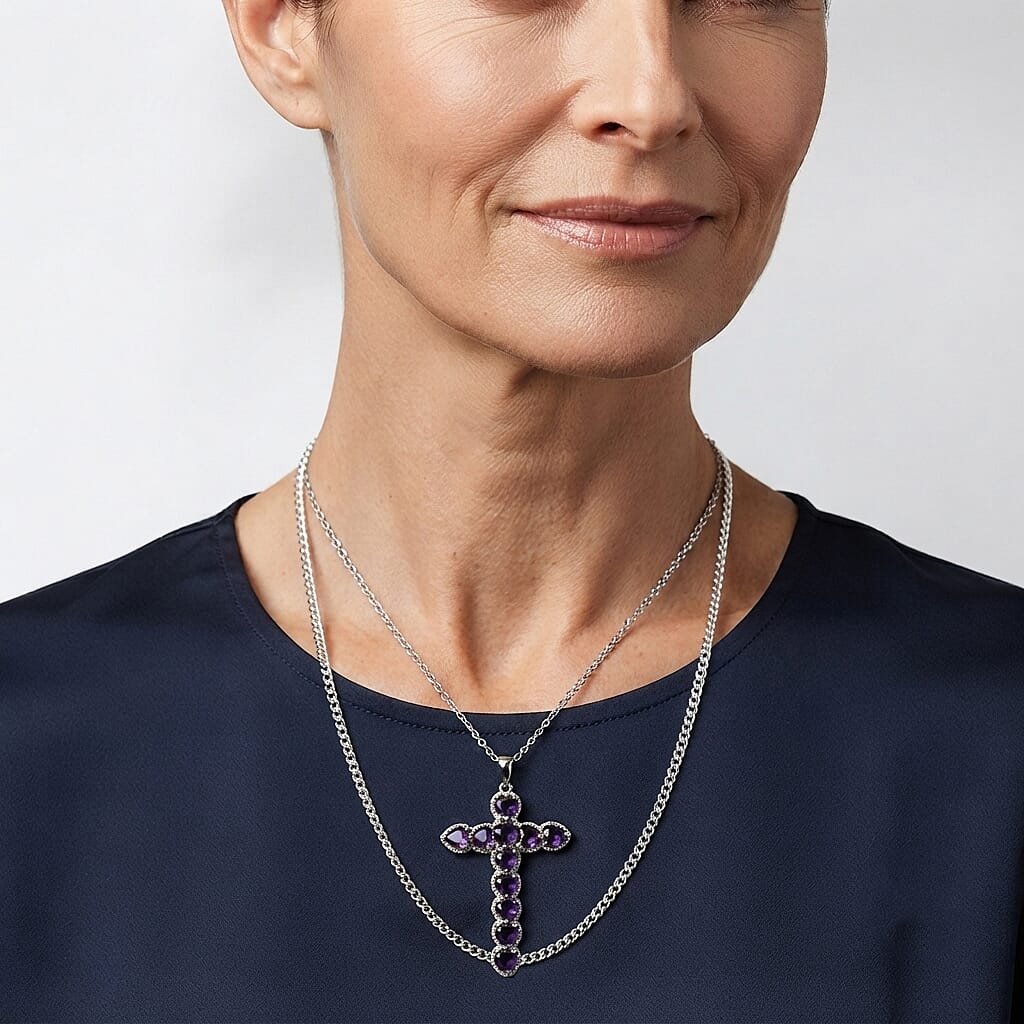 EverTrue Premium African Amethyst 3.40 ctw Pendant in Platinum Bond with Stainless Steel Necklace 20 Inches