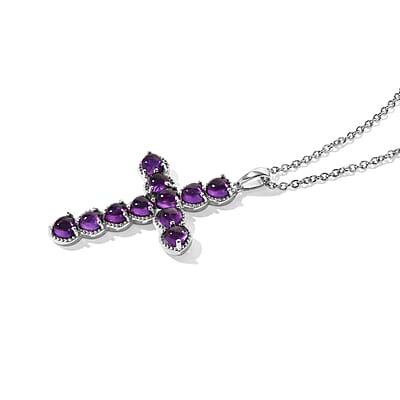 EverTrue Premium African Amethyst 3.40 ctw Pendant in Platinum Bond with Stainless Steel Necklace 20 Inches