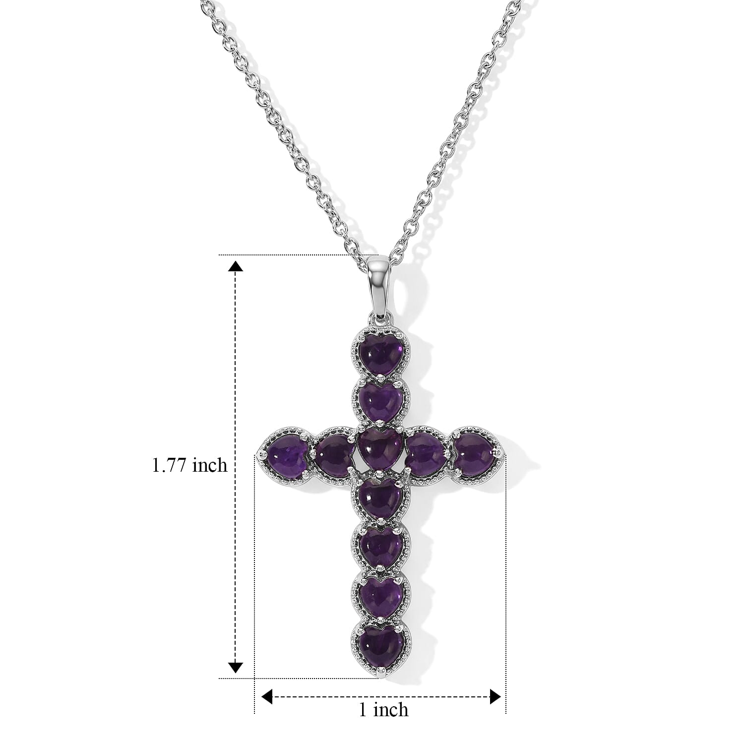 EverTrue Premium African Amethyst 3.40 ctw Pendant in Platinum Bond with Stainless Steel Necklace 20 Inches