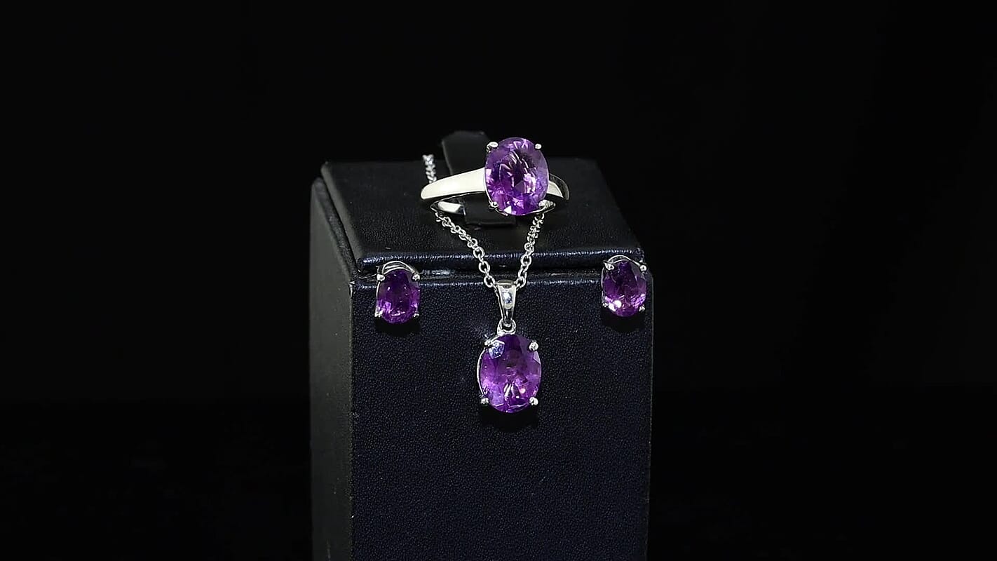 3 Piece Set -  Earring,Ring,Pendant with Chain (Size 20) in Platinum Over Stainless Steel 8.90 ctw