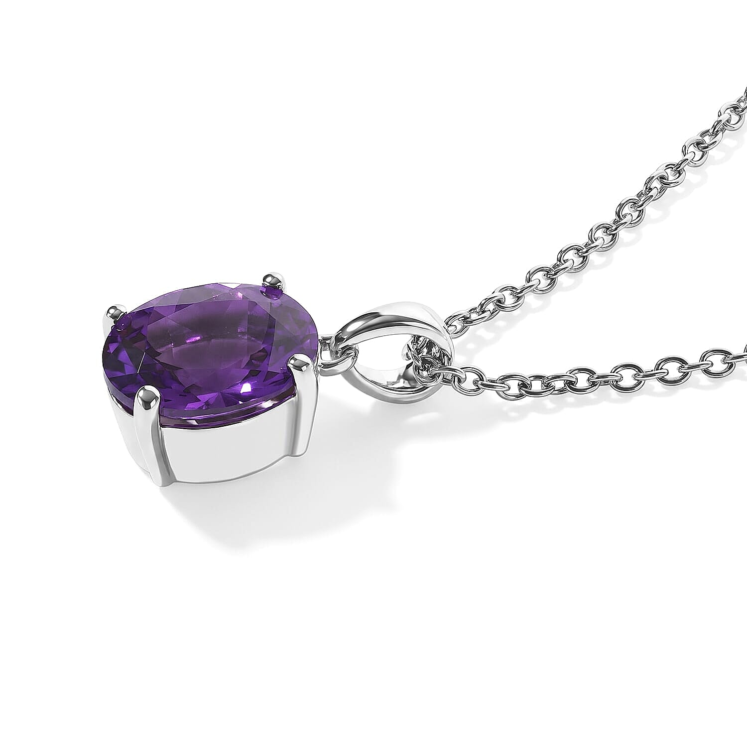 EverTrue African Amethyst 8.80 ctw Autumn Set of 3 Earrings, Ring (Size 8.0) and Pendant in Platinum Bond with Stainless Steel Necklace 20 Inches