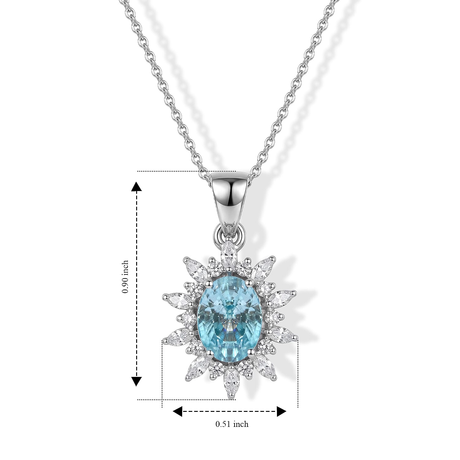 D'Joy Premium Cambodian Blue Zircon and Moissanite 2.65 ctw Blue Fire Starburst Bloom Pendant Necklace in Rhodium Over Sterling Silver (20 inches)