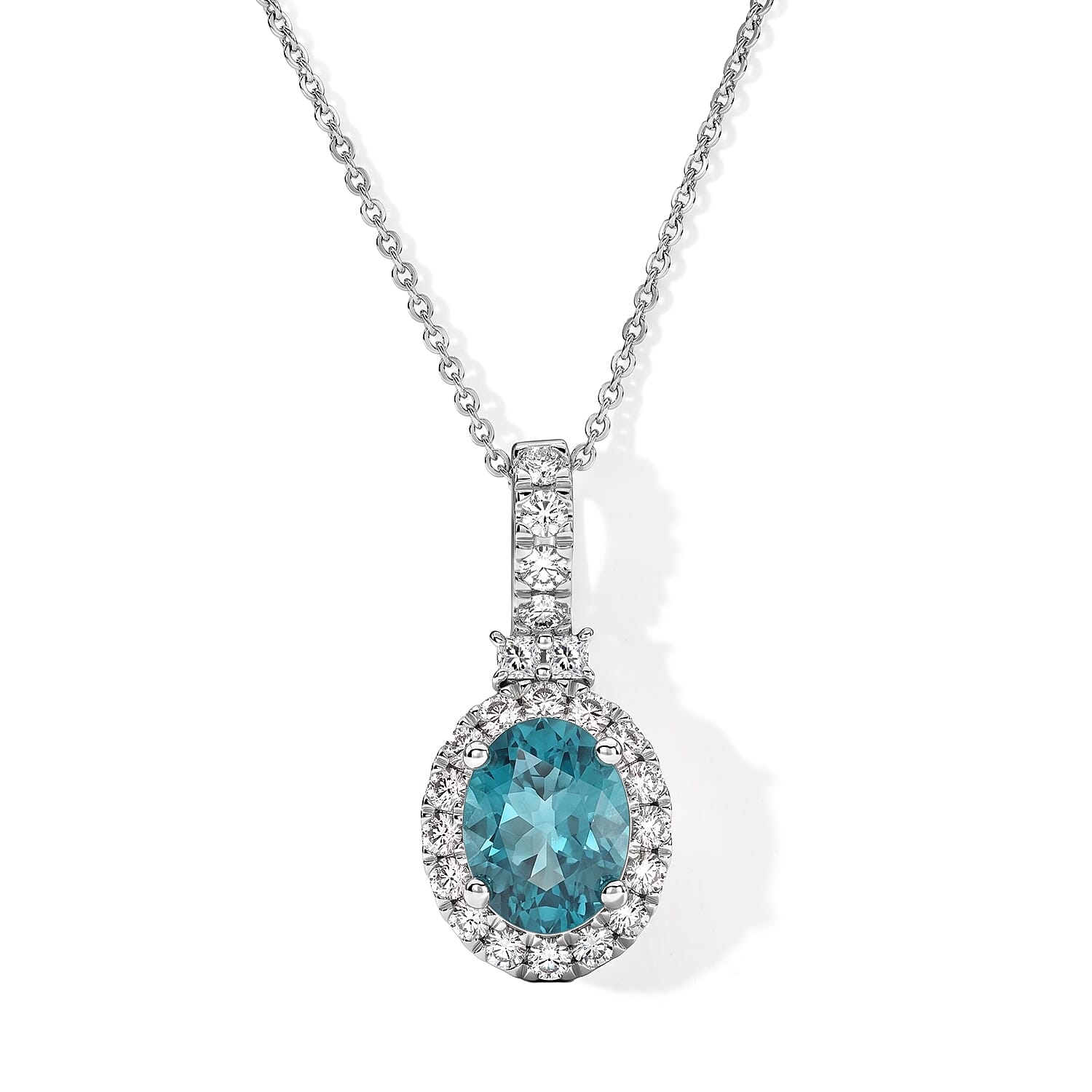 D'Joy Certified & Appraised Premium Paraiba Blue Apatite and Moissanite 2.30 ctw Pendant Necklace in Rhodium Over Sterling Silver 18 Inches