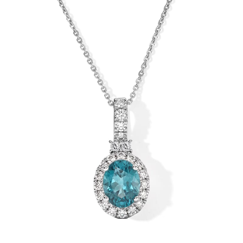 D'Joy Certified & Appraised Premium Paraiba Blue Apatite and Moissanite 2.30 ctw Pendant Necklace in Rhodium Over Sterling Silver 18 Inches