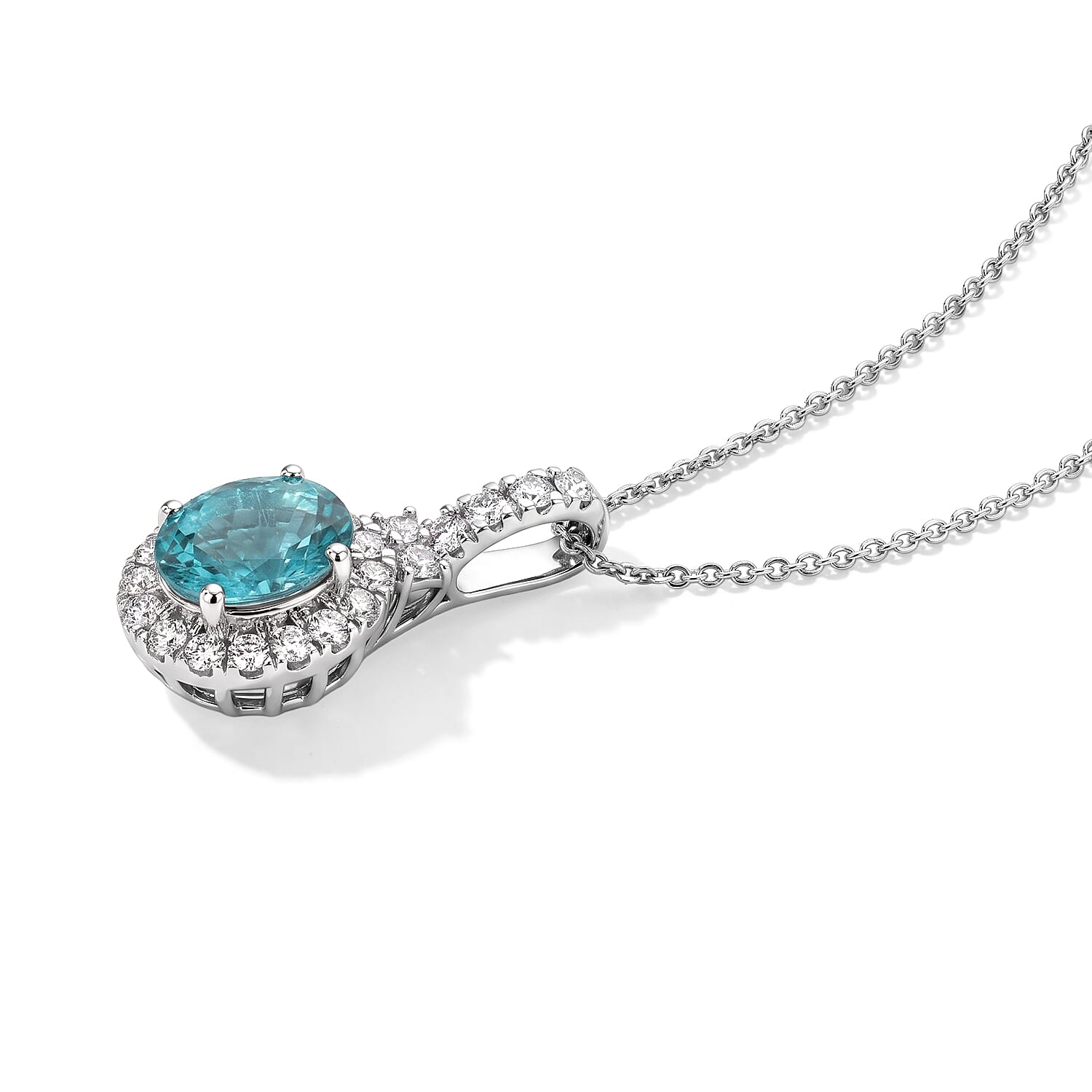 D'Joy Certified & Appraised Premium Paraiba Blue Apatite and Moissanite 2.30 ctw Pendant Necklace in Rhodium Over Sterling Silver 18 Inches