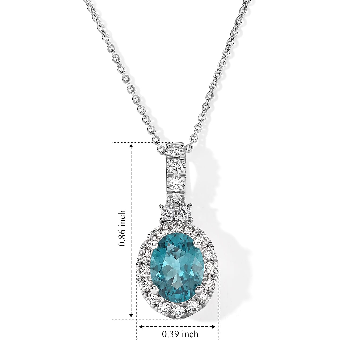 D'Joy Certified & Appraised Premium Paraiba Blue Apatite and Moissanite 2.30 ctw Pendant Necklace in Rhodium Over Sterling Silver 18 Inches