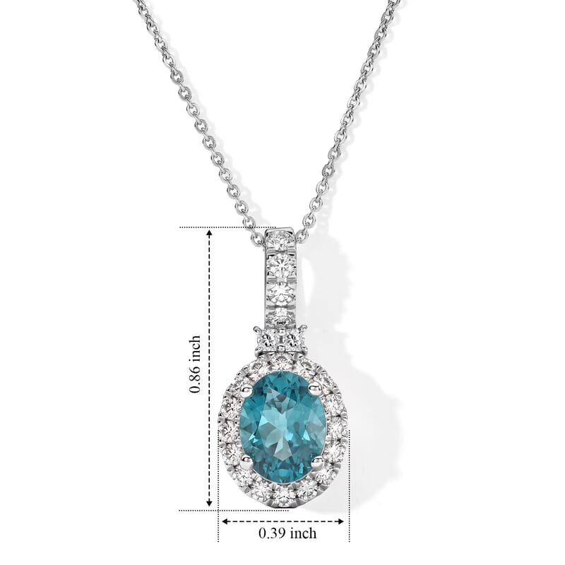D'Joy Certified & Appraised Premium Paraiba Blue Apatite and Moissanite 2.30 ctw Pendant Necklace in Rhodium Over Sterling Silver 18 Inches